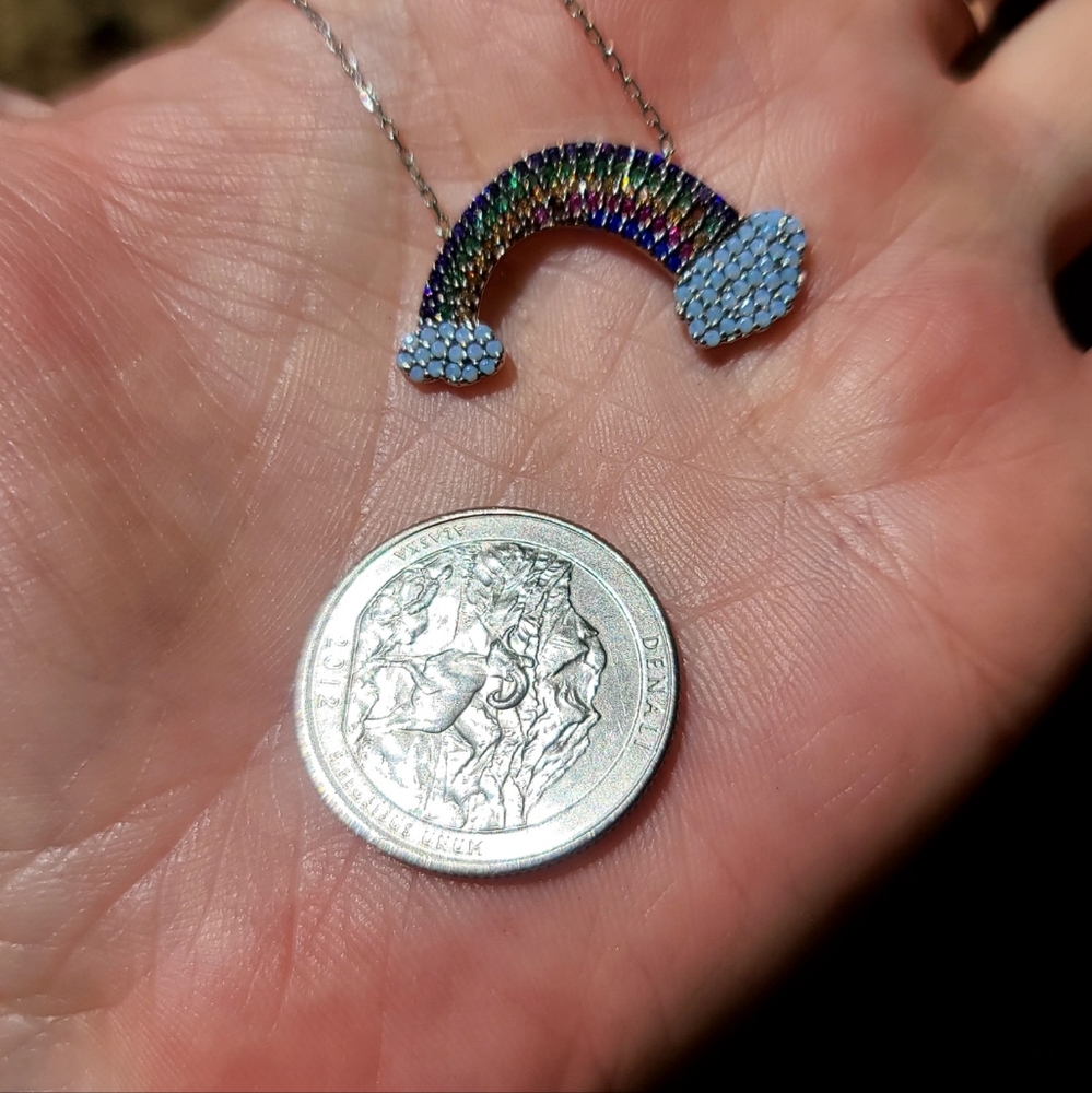 Opal Cloud Multi Gem Rainbow Sterling Necklace - image 4